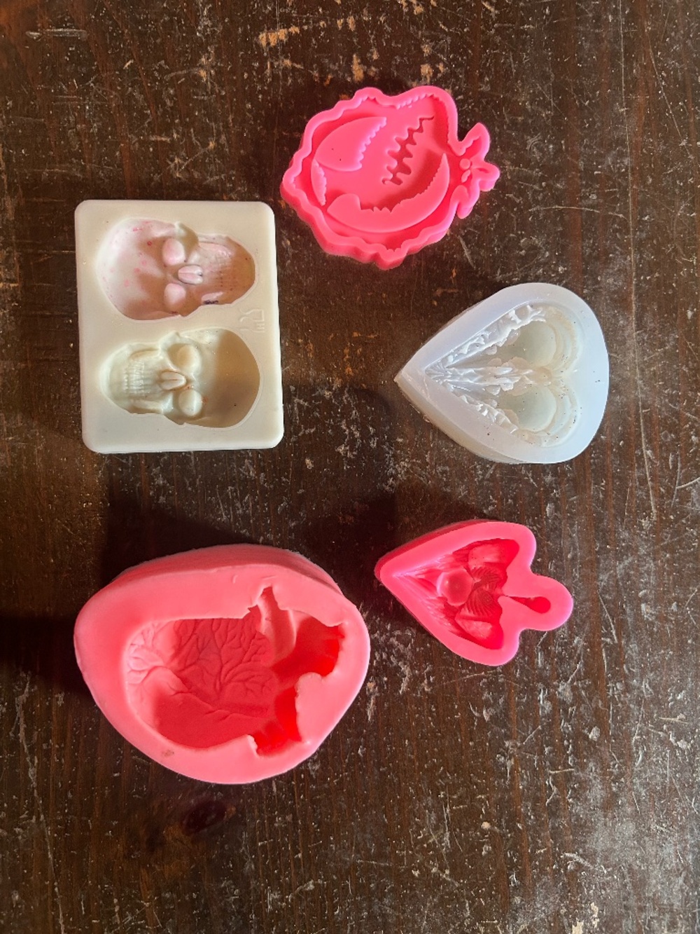 Lot of 5 Halloween, macabre, hearts silicone molds